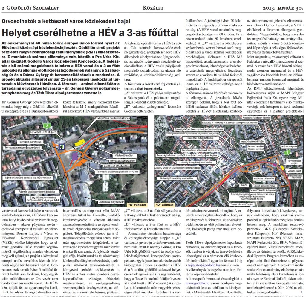 Gödöllő Város Önkormányzata - Elővárosi közösségi közlekedés fejlesztése Gödöllőn – Részletes megvalósíthatósági tanulmány elkészítése