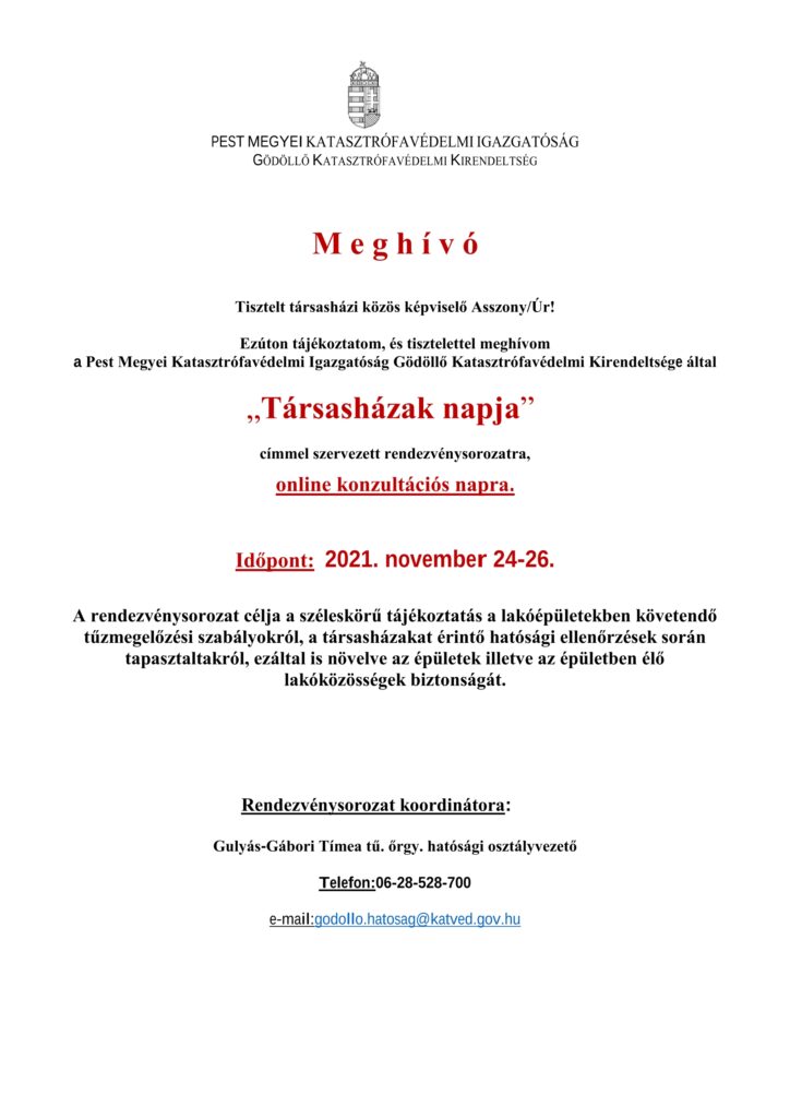 Gödöllő Város Önkormányzata - Társasházak napja: Online konzultáció