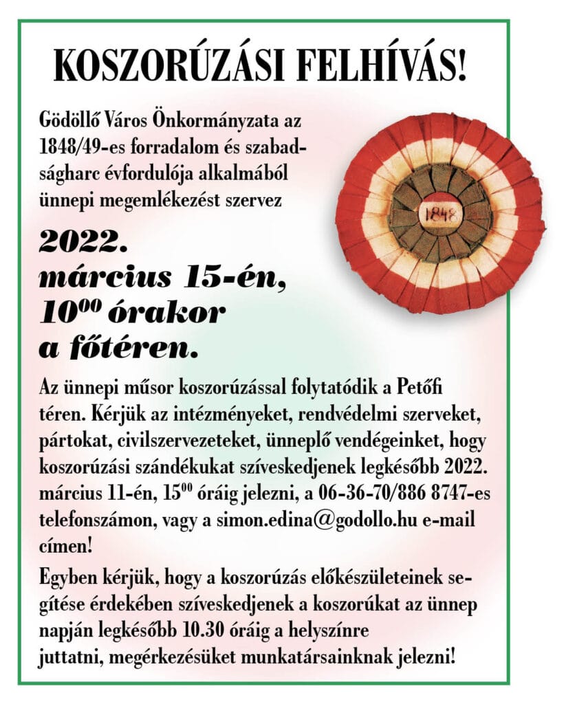 Felhívás koszorúzásra Gödöllő Város Önkormányzata Gödöllő Város Önkormányzata - Felhívás koszorúzásra