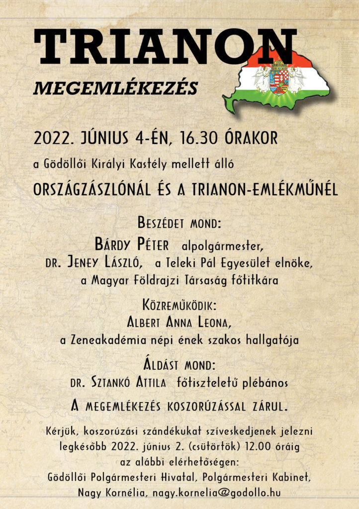 Meghívó trianoni megemlékezésre Gödöllő Város Önkormányzata Gödöllő Város Önkormányzata - Meghívó trianoni megemlékezésre
