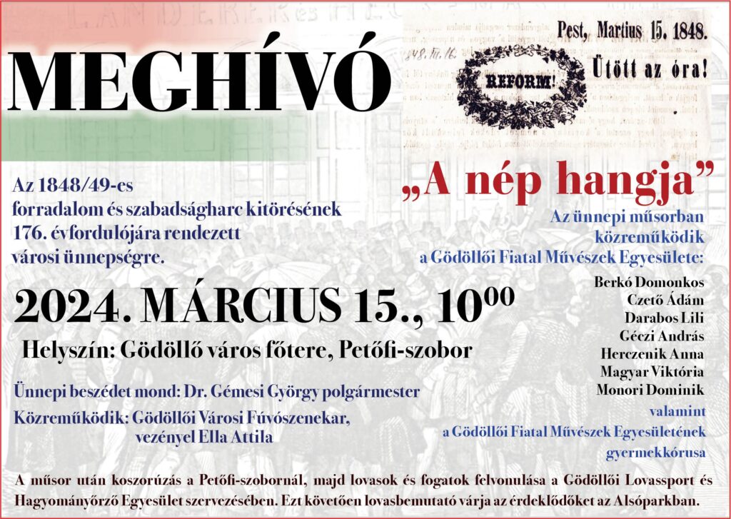 Gödöllő Város Önkormányzata - Ünnepi megemlékezés március 15-én