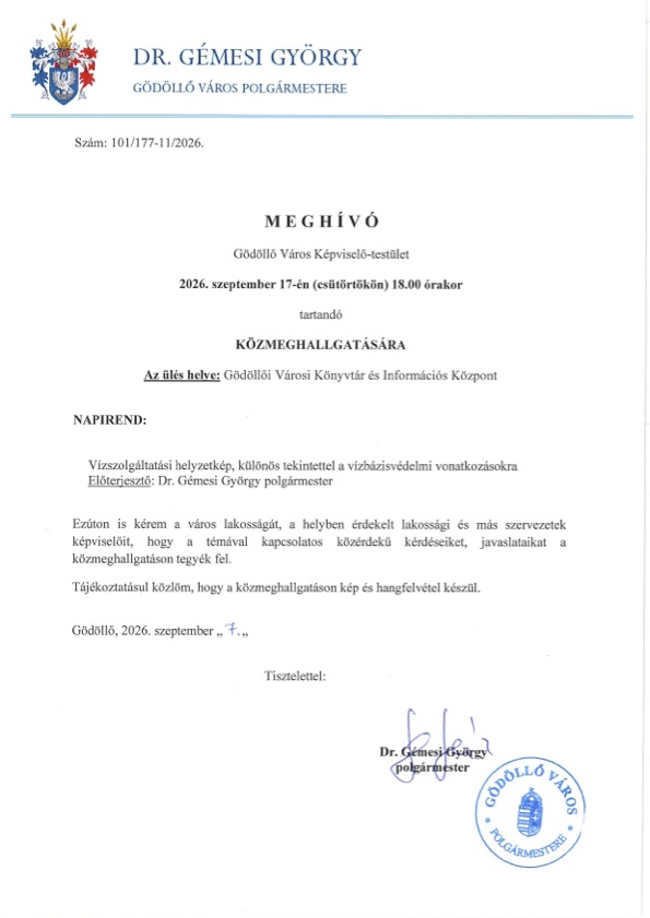 Gödöllő Város Önkormányzata - Közmeghallgatás - Vízszolgáltatási helyzetkép